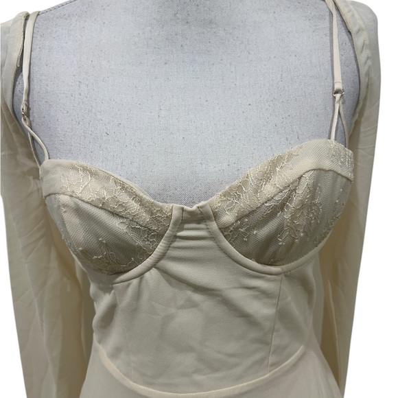 NWT Oh Polly ivory removable sleeves chiffon mini dress corset lace top size 6 - Picture 3 of 11